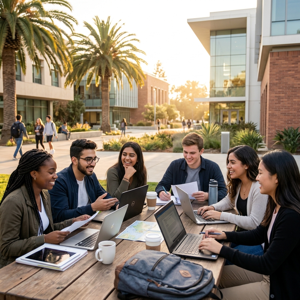 Students collaborating on a Southern States University campus